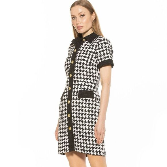 Alexia Admor Dresses & Skirts - NWT Alexia Admor “Jenni” Tweed Shirtdress black/white houndstooth. Size 10